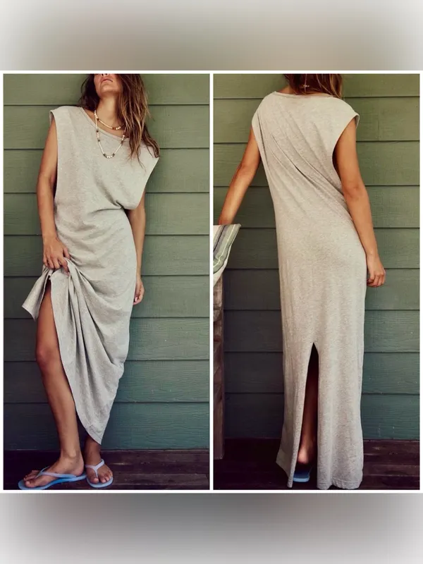 NWOT Free People Free-est Drift Street Cotton-Jersey Maxi Dress - Grey - S *IR* - Image 2