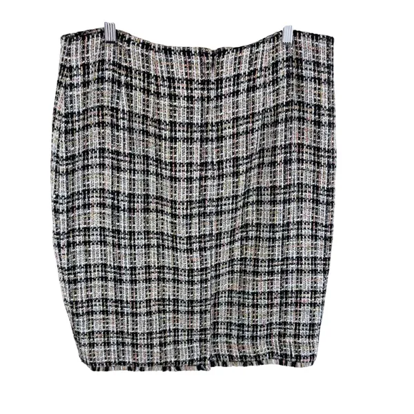 Calvin Klein Womens Multi Color Tweed Plaid Pencil Skirt Frayed Hem Size‎ 14 - Image 2