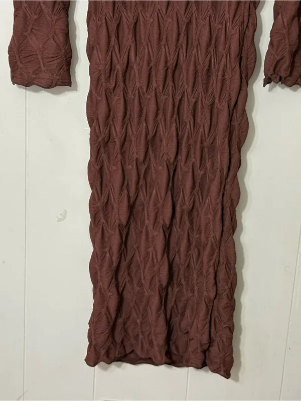 See You Monday Textured Midi Dress Brown Long Sleeve Bodycon Size L NWT - Image 10