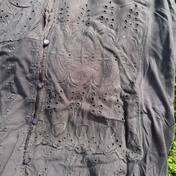 TINY ANTHROPOLOGIE Large Stone Harbor Eyelet Shirt Dress Womens Gray - Image 3