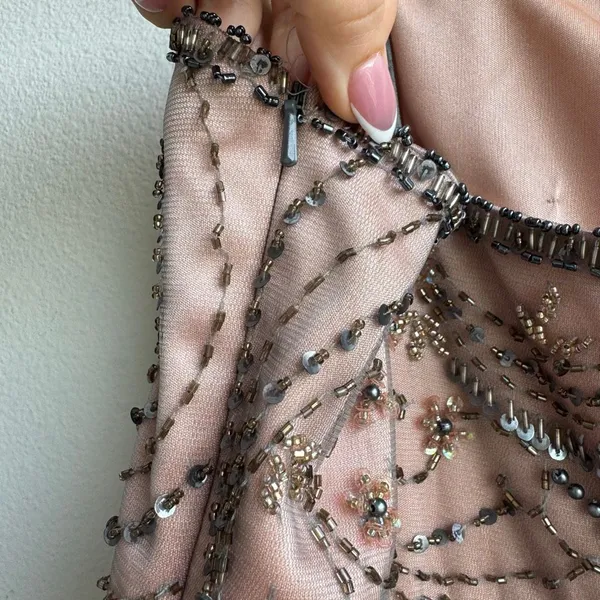 Sue Wong Beaded Embroidered Pink Gray Bubble Cocktail Party Dress Size 10 Medium - Image 7