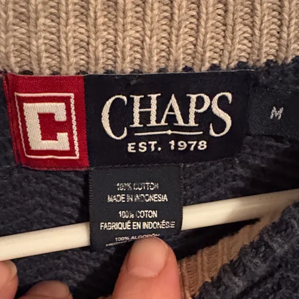 Chaps Blue Sweater with Denim Floral Details - Image 2