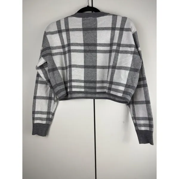 Altar'd‎ State Plaid Cropped Sweater Grey White 90s Grunge Preppy Small EUC - Image 2