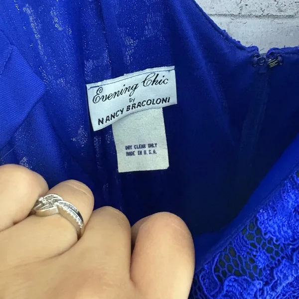 Vintage Cobalt Blue Lace Bodycon Maxi Evening Dress - Image 4