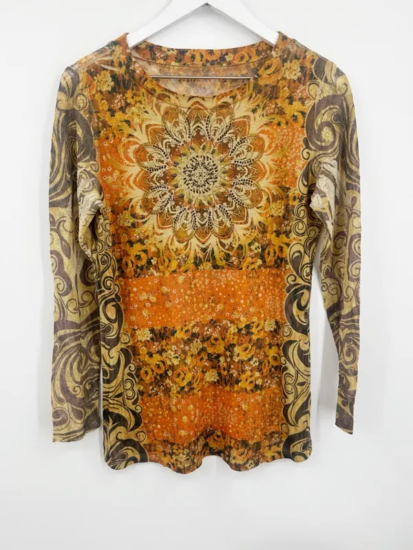 Vintage Y2K Whimsical Fairycore Long Sleeve Shirt Size Medium Rhinestone Boho - Image 2
