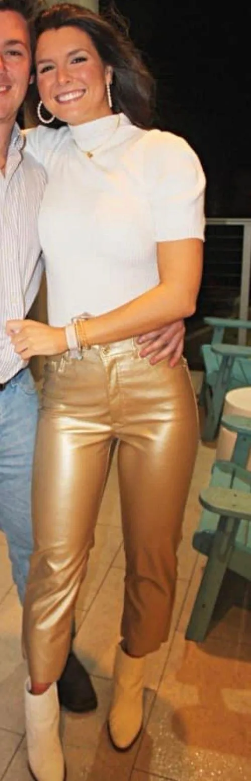 Express Gold Straight Leg Leather Pants - Image 2