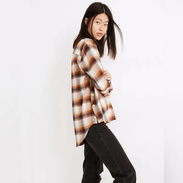 Madewell Flannel Side-Button Oversized‎ Ex-Boyfriend Shirt in Bickett Plaid - Image 11