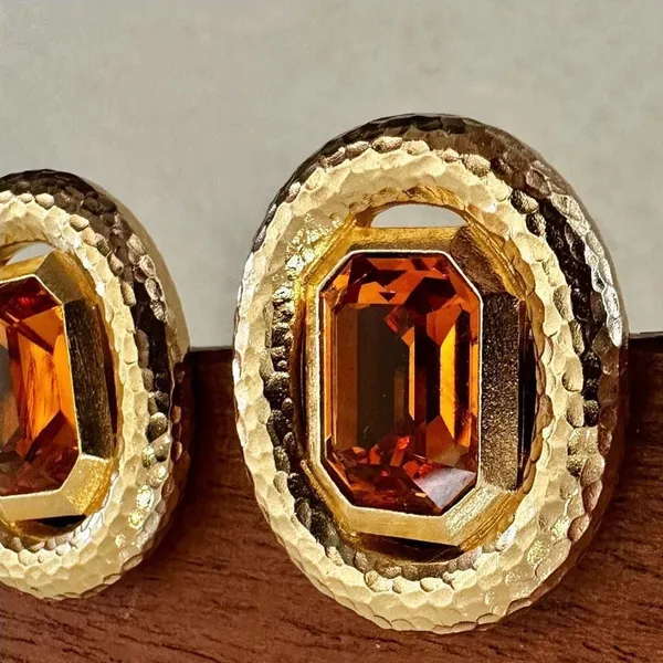 Vintage Christian Dior Amber Glass Clip-On Earrings - Image 6