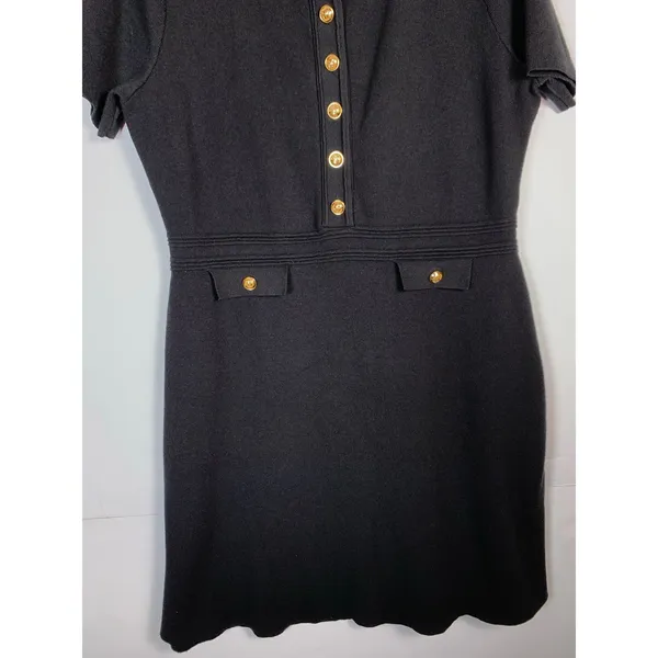 Merokeety Dress XL Black Gold Button Short Sleeve Knit Preppy Career Mini - Image 8