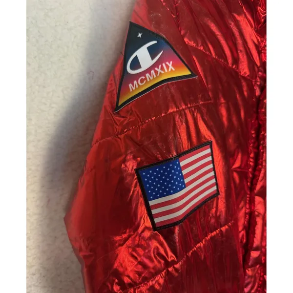 Champion NASA Puffer Jacket Coat‎ Mens Medium Metallic Red Limited Edition - Image 7