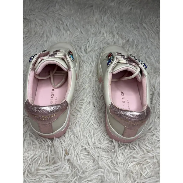 Kurt Geiger London White Pink Gem‎ Heart Embellished Sneakers Women 5.5 Youth 3 - Image 5