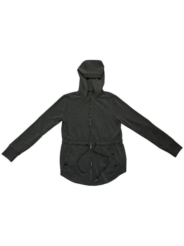 White House Black Market Grey Heather Drawstring Full Zip Hooded Athletic Jacket - Image 3