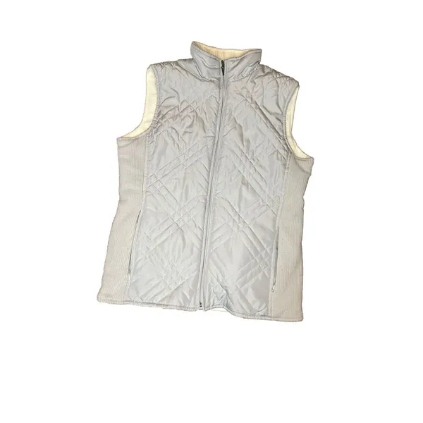 Izod Puffer Vest Reversible Zip Up‎ Fleece Lightweight Grayish White Vest Sz S - Image 2