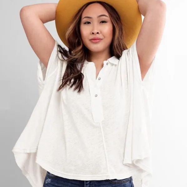Free people Low Down Henley Top white sz M‎ - Image 4