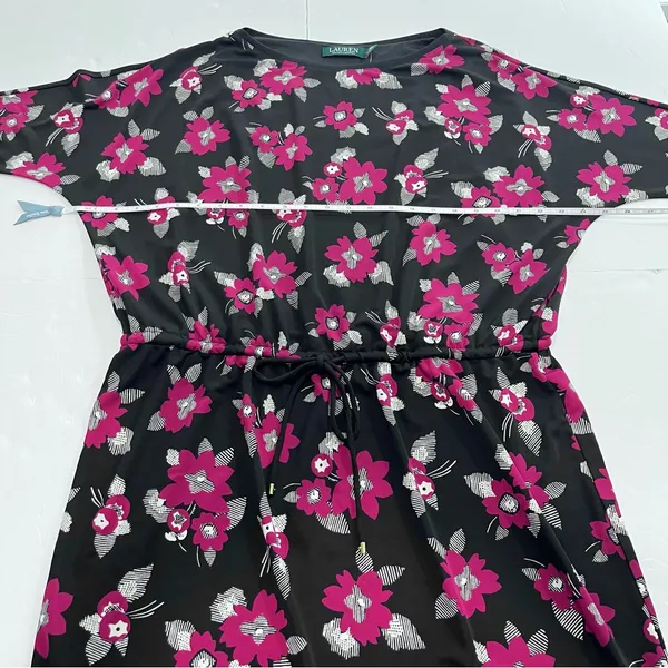 NWT Ralph Lauren Purple Black‎ Floral Tie Waist 3/4 Sleeve Stretch Dress Size 1X - Image 7