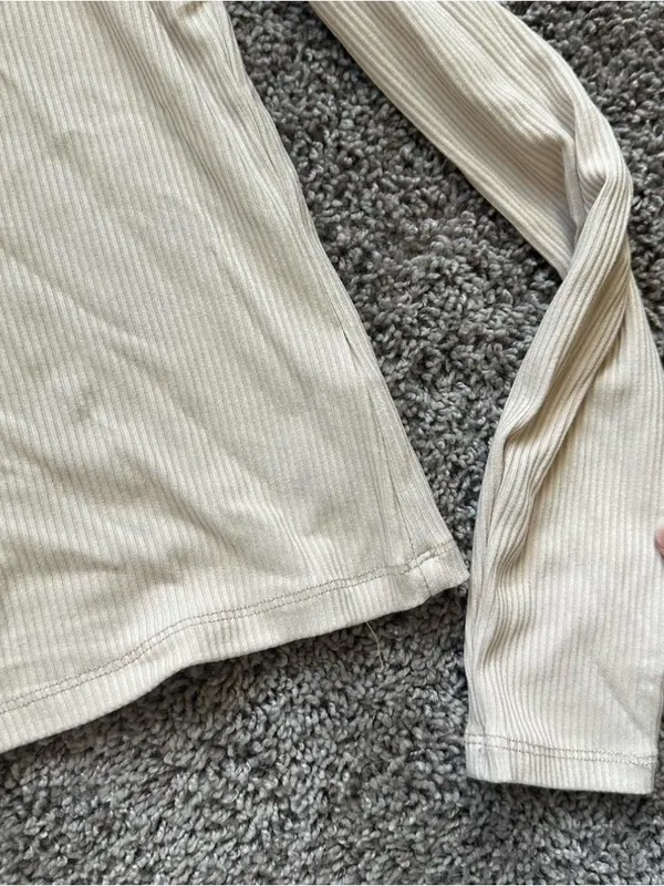 Dolls Kill Off-Shoulder Ribbed Top in Cream - Image 2