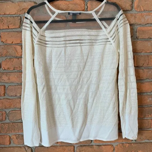 INC International Concepts Sheer Stripe Long Sleeve Top Blouse Ivory‎ Size Large - Image 3