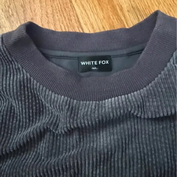 🙂White Fox Ribbed Crewneck Sweater in Charcoal - Image 2