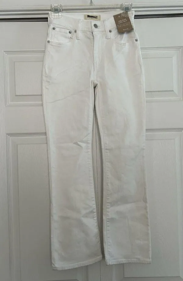 Madewell Mid Rise Kick Out Ankle Length Jeans Pure White Womens Size 23 - Image 5