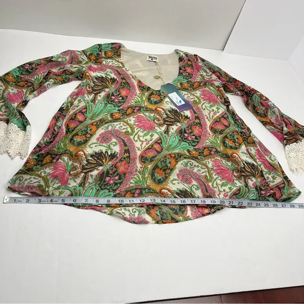 Show Me Your Mumu Mal Top Pink Green Paisley Womens Size Small Long‎ Sleeve NEW - Image 7