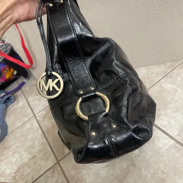 Michael Kors Black Patent Leather‎ Satchel Shoulder Bag Designer Purse EUC - Image 4