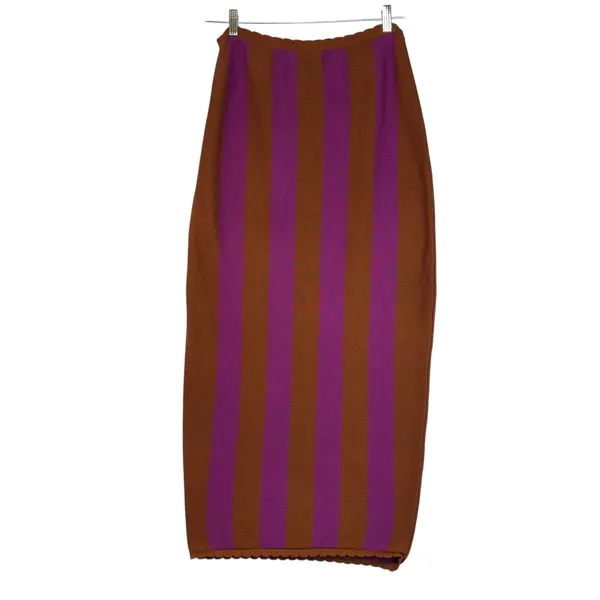 Anthropologie Striped Knit‎ Pencil Boho Skirt Purple Workwear Elegant Size L - Image 7