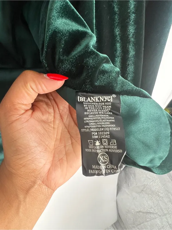 Blank‎ NYC Emerald Green Velvet Draped Open Front Blazer - Image 6