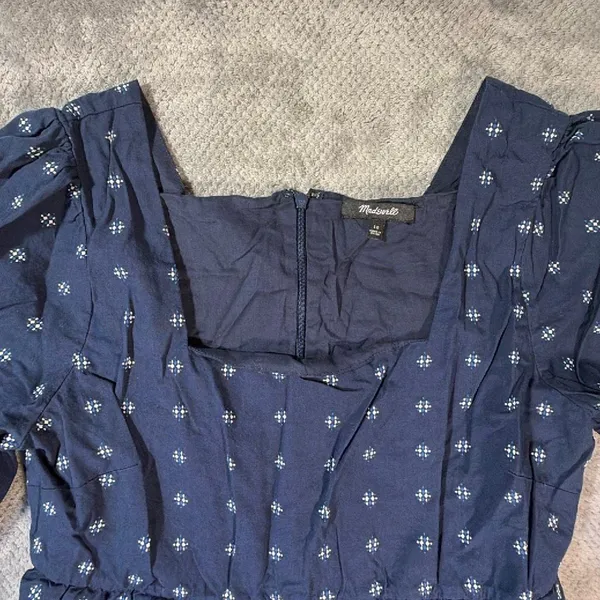 Madewell Square-Neck Puff-Sleeve Tiered Mini Babydoll Dress Size 10 100% Cotton - Image 4