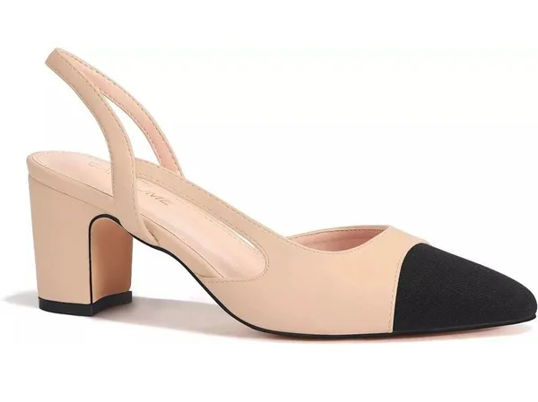 NWOB Carcuume Women's Slingback Heels, Two Tone Sexy Casual Low Chunky Heels. - Image 2