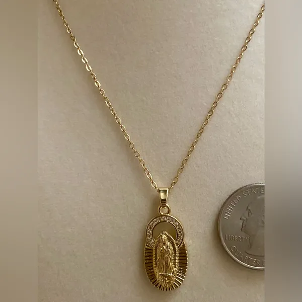 Gold Virgin Mary Guadeloupe Pendant Necklace - Image 3