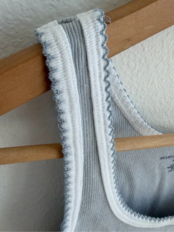 Brandy Melville light Blue Ribbed Contrast Trim Tank Top 100% Cotton - Image 5