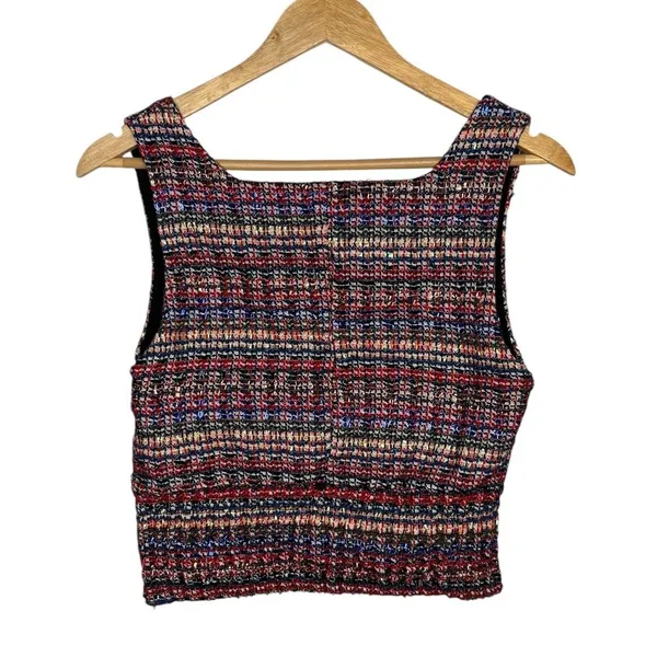 Zara Tweed Crop Tank Top Womens Medium Multicolor Plaid Button Front Square Neck - Image 4