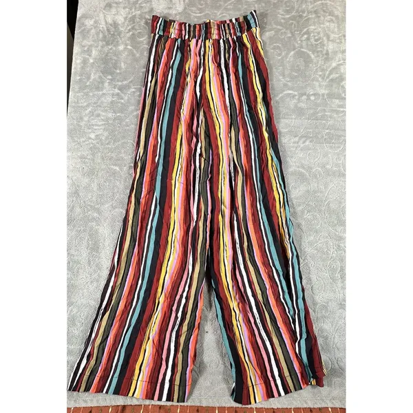 Free People Striped Wide Leg Palazzo Pants Women S Boho Festival Colorful Hippie - Image 4