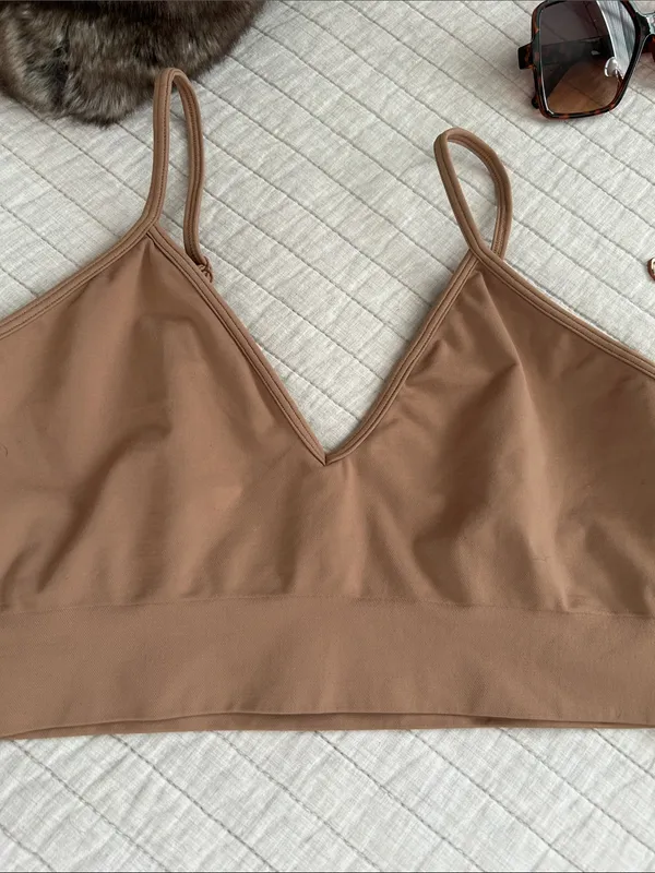Skims tan soft smoothing seamless v neck bralette 2X - Image 2