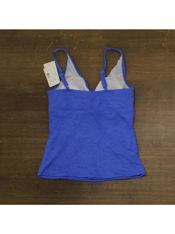 NWT Swim Solutions Printed Twist-Front Tankini Swim Top Blue Paisley Jaquard 10 - Image 3