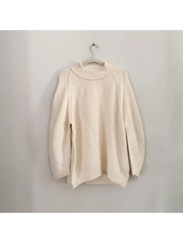 Free People Sunbeam Ribbed Oversized Sweater in Cream - Image 3