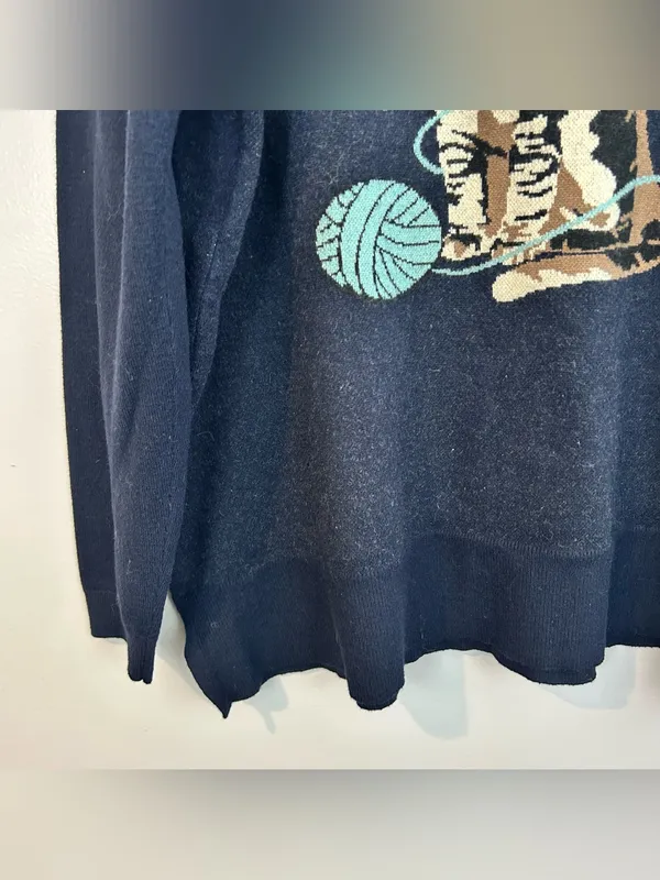 Astrologie Dark Navy Blue Cat/Kitten with Yarn Pullover Sweater Size XXL - Image 7