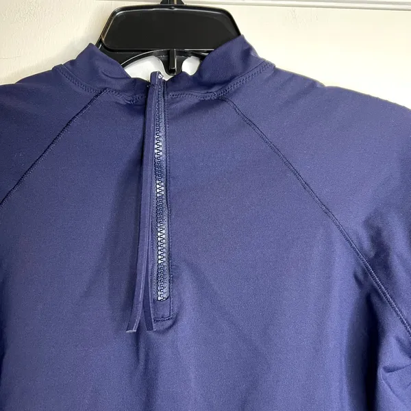 Athleta Blue Fitted Long Sleeve Back zip Top size L - Image 5