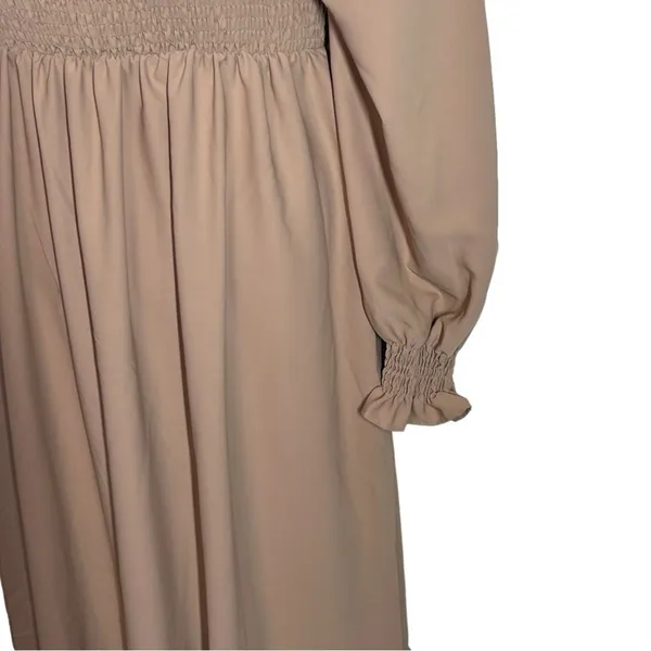 Khaki Smocked Maxi Dress Large Boho Square Neck Ruffle Hem Festival - Image 9