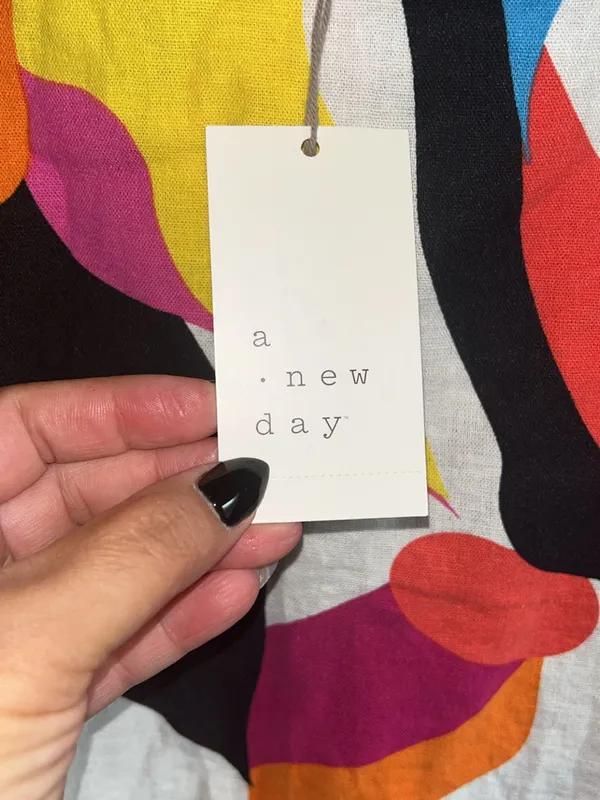 A New Day Linen-Blend Dress Womens L .Colorful Abstract Mini Shift Mod Artsy - Image 6