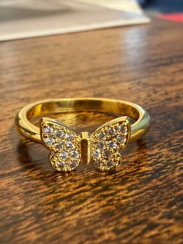 Gold Plated Pave CZ Crystal Butterfly Ring Size 7 Dainty Statement Jewelry - Image 3