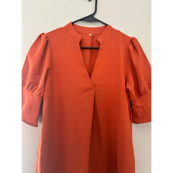 Orange V-neck Lightweight Midi Dress Sz S - Image 3