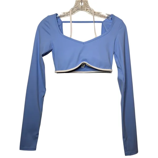 Nova‎ Sport Blue Long Sleeve Crop Top Open Back Athletic Activewear Too Sz Small - Image 2