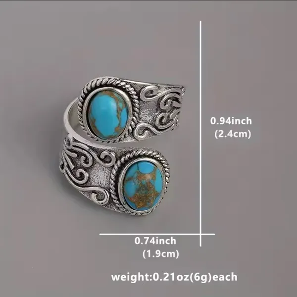 Vintage Wrap Ring Silver Plated Delicate Carving On The Surface Inlaid Turquoise - Image 6