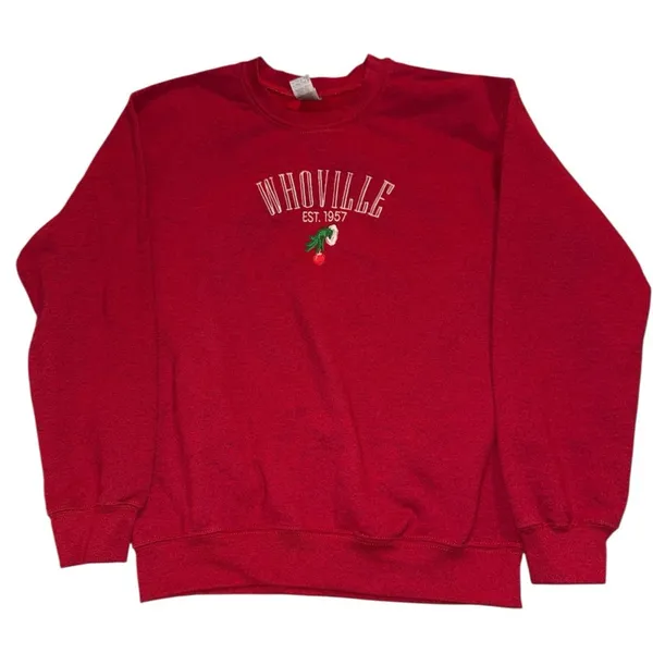 Red Whoville Grinch Sweatshirt size small - Image 2