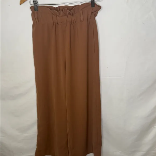 Anthropologie Elodie ruffle stretch high waist brown wide leg palazzo pants S - Image 2