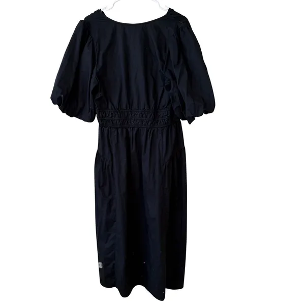Old Navy‎ Black Cotton Poplin Puff Sleeve Smocked Empire Waist Midi Dress L Tall - Image 3
