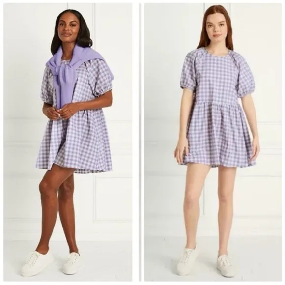 Hill House Tuckernuck Purple Gingham Print Adeline Babydoll Dress Swedish Dot - Image 2