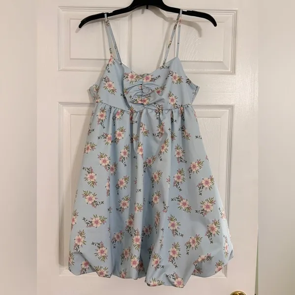 Free People‎ Blue Floral Babydoll Mini Dress Size S Homecoming HOCO - Image 2
