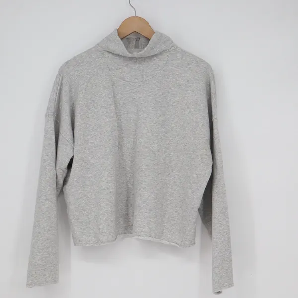 Aerie Womens Grey Quarter Zip Cropped Sweatshirt Raw Hem Large - Image 5